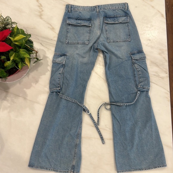 ZARA women’s size 8 wide leg cargo style blue jeans boyfriend - Picture 9 of 10